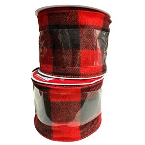 2Pcs Black Red Check Wired Ribbon 3.5" x 25ft Celebrate It Michaels